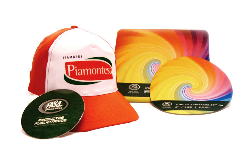 gorra, mouse pad y porta vasos sublimados